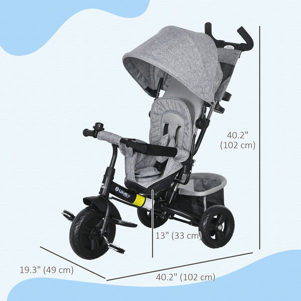 Tricycle 6 en 1 avec poignée parentale, gris