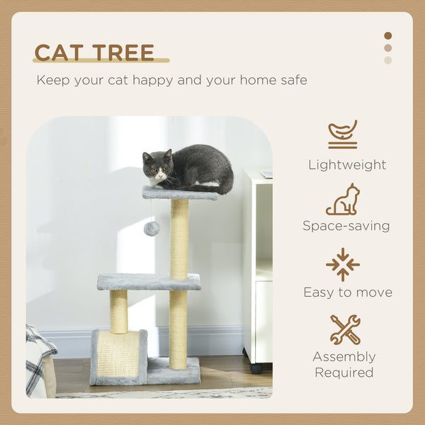 71cm Cat Tree with Scratching Post, Mat and Ball for Indoor Cats, Light Grey