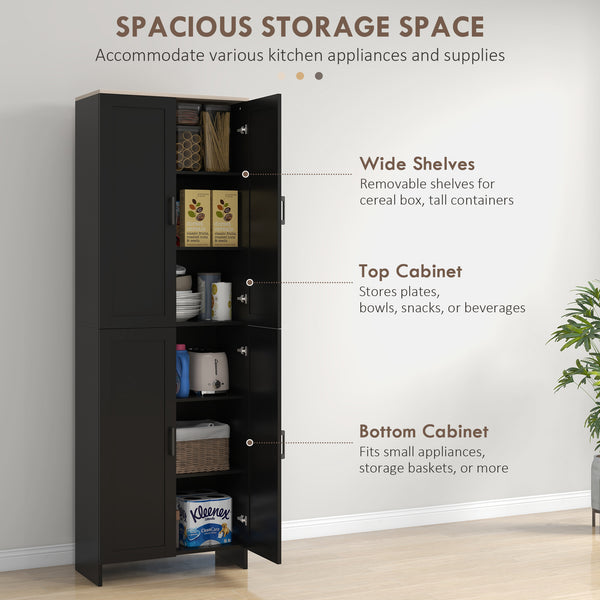 Armoire de cuisine 4 portes avec étagères réglables, noir