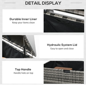 Coffre de rangement extérieur de 113 gallons, coffre de terrasse en rotin pour l'intérieur, gris