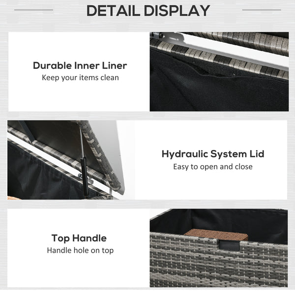 Coffre de rangement extérieur de 113 gallons, coffre de terrasse en rotin pour l'intérieur, gris