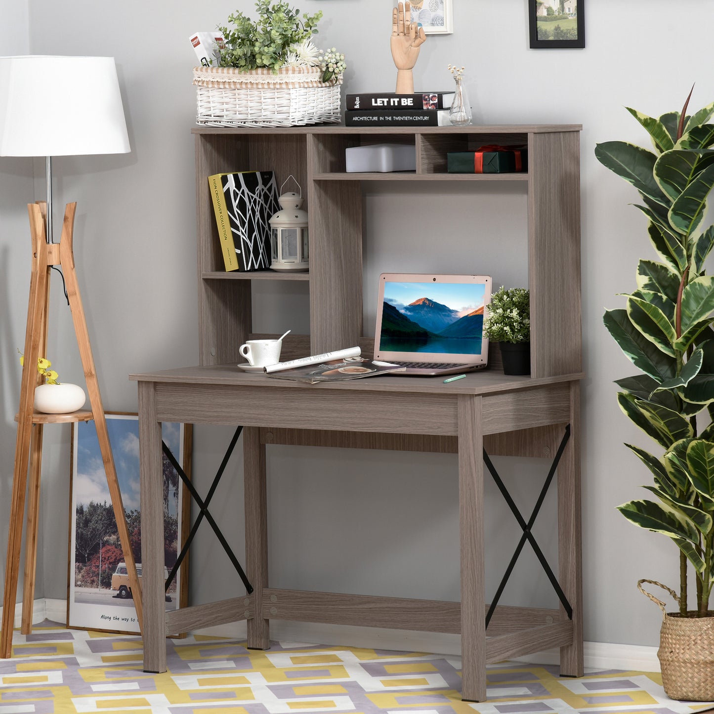 Bureau d'ordinateur avec rangement, marron