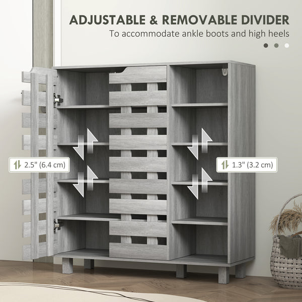 Meuble à chaussures pour 21 paires avec armoire à double porte à 5 niveaux, gris clair