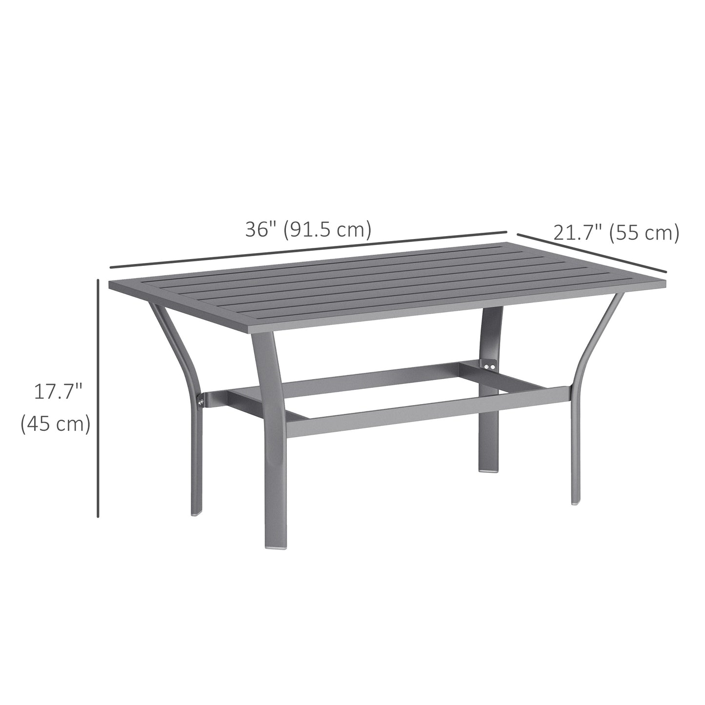 Outsunny Outdoor Side Table with Slatted Top, Metal Coffee Table for Garden and Balcony, Dark Grey