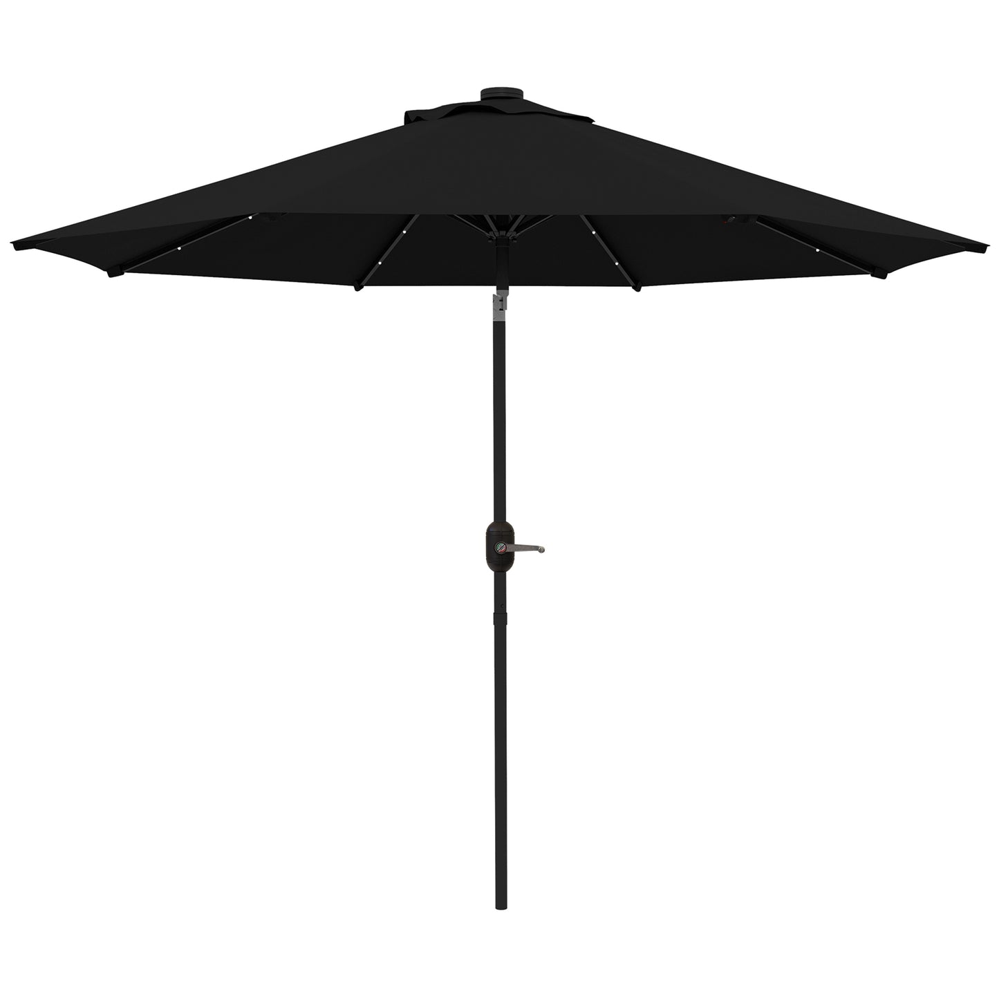 Parasol solaire d'extérieur de 9 pieds, 24 LED, toit inclinable, noir