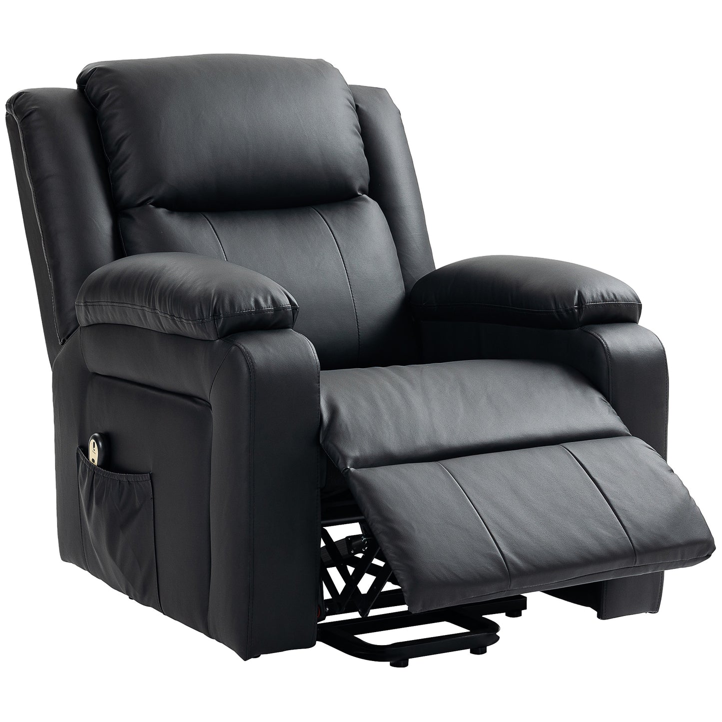 Fauteuil releveur inclinable électrique en cuir synthétique avec télécommande, poches latérales, montage rapide, noir