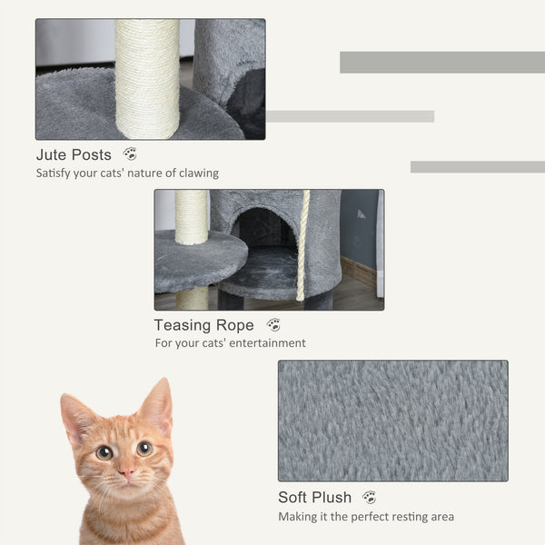 41" Cat Tree with Dormitory, Scratching Posts and Hanging Toys, Dark Gray