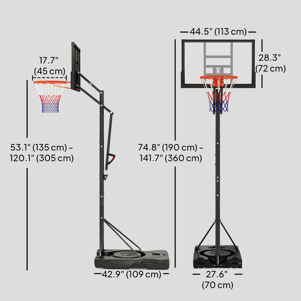 Panier de basket portable de 1,3 à 3 m avec roulettes