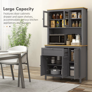 Armoire de cuisine 5 portes avec étagères réglables, grise