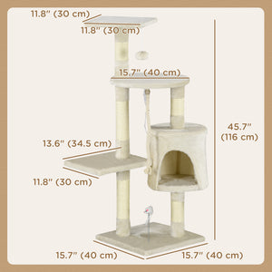 Arbre à chat à plusieurs niveaux de 46 pouces avec griffoir et poteau, beige
