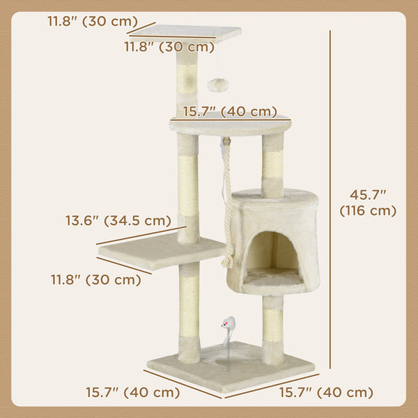 Arbre à chat à plusieurs niveaux de 46 pouces avec griffoir et poteau, beige