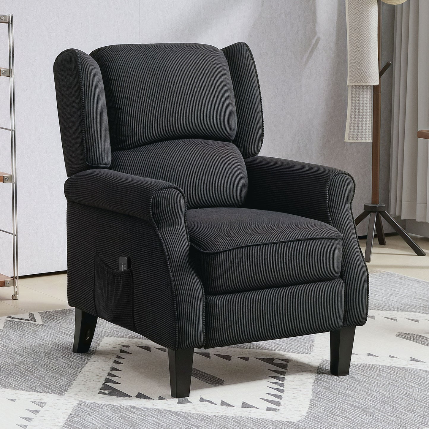 Fauteuil de massage par vibrations pour salon, avec repose-pieds extensible, télécommande, poche, noir