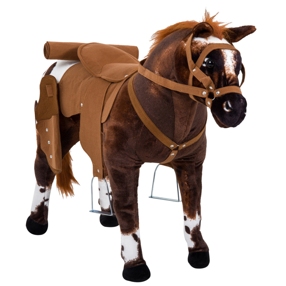Cheval à chevaucher avec hennissement, rembourrage doux, marron