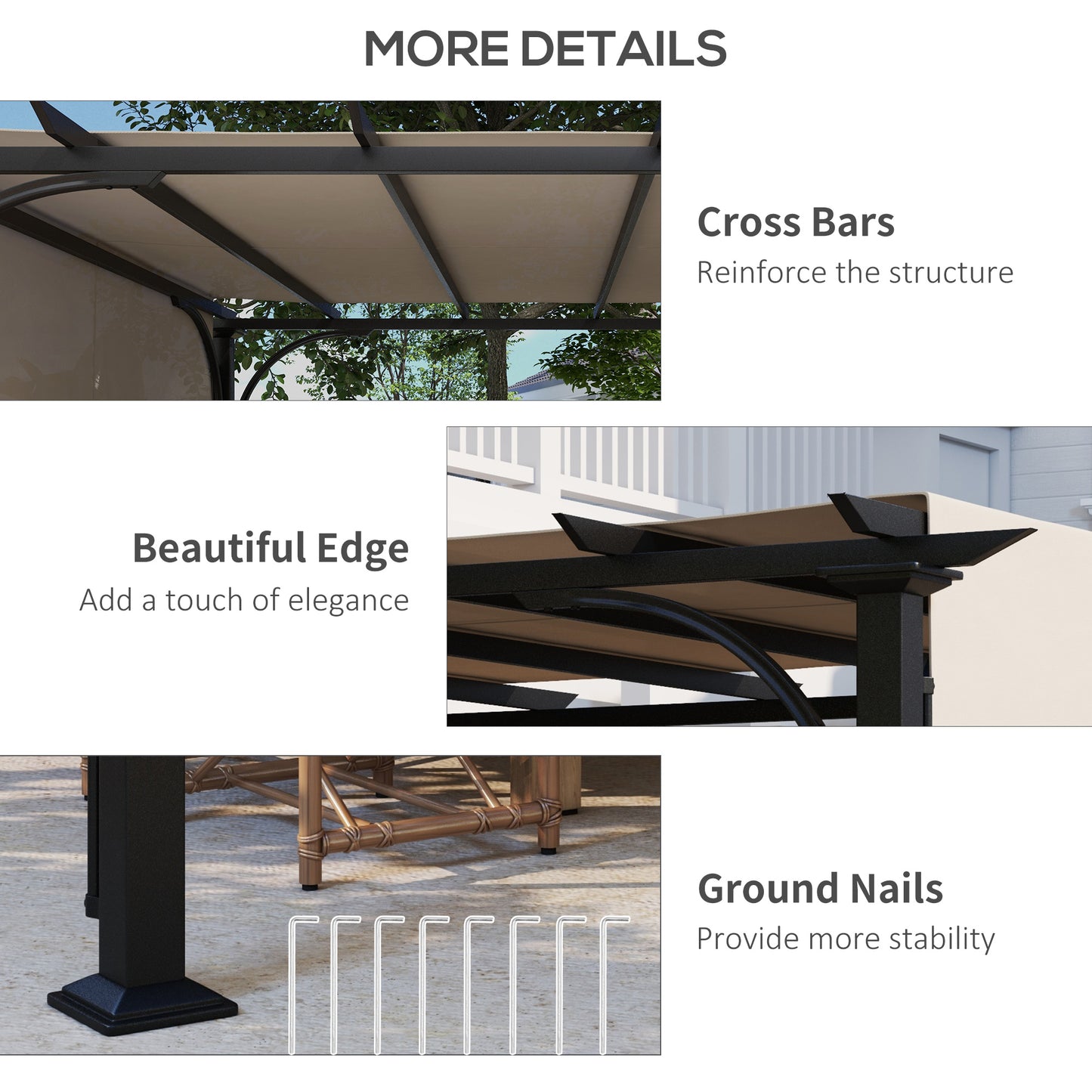 Pergola d'extérieur 10' x 10', abri solaire, structure en acier, beige