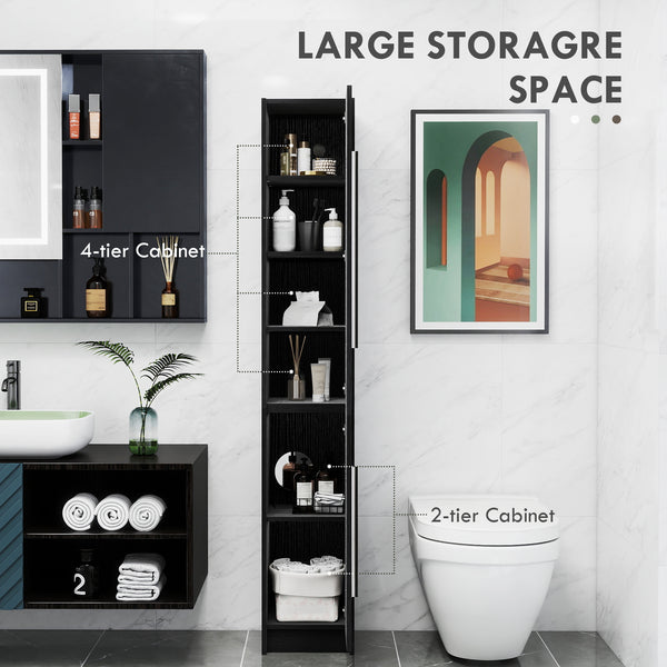 Meuble de rangement de salle de bain avec étagères réglables, organiseur de salle de bain, grain de bois noir