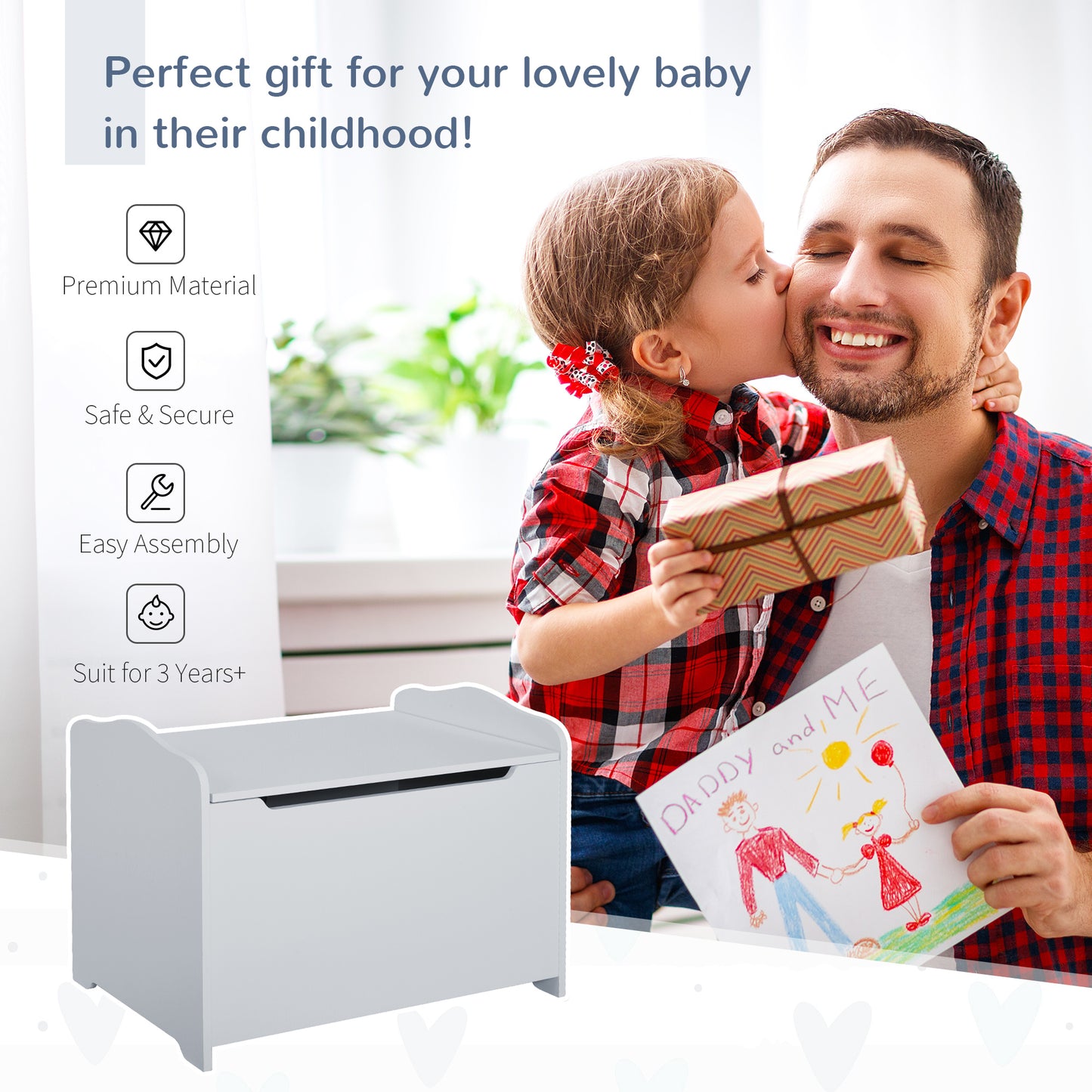 Coffre de rangement en bois pour jouets pour enfants, gris