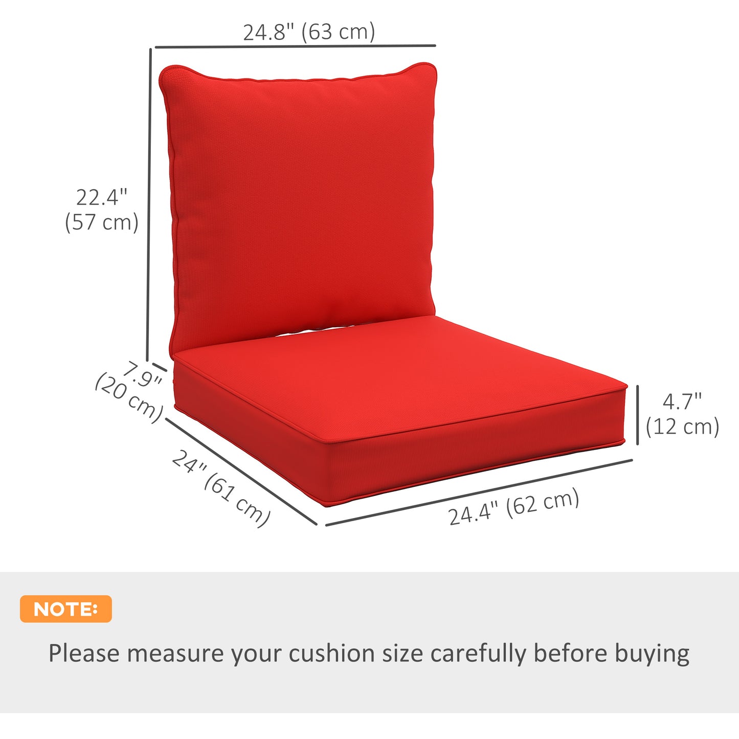 Coussins épais et profonds pour siège d'extérieur avec coussin de dossier, rouge