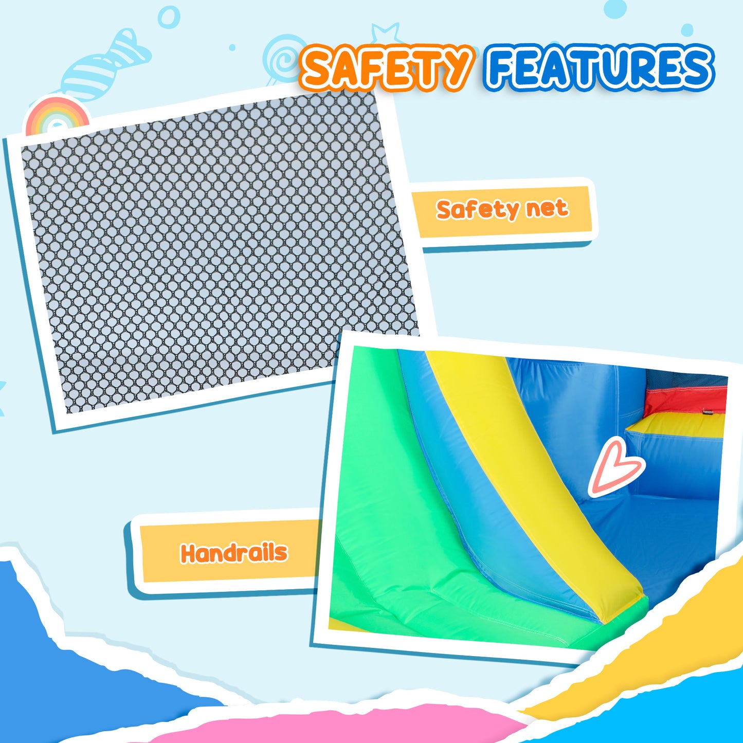 Kids Bouncy Castle with 550W Blower, Water Slide, 2 Wading Pools, Basketball Hoop, Dart Board, 12.6' x 9.5' x 5.9'