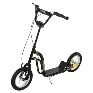 Trottinette à roues gonflable à double frein, roue avant de 30 cm, noire