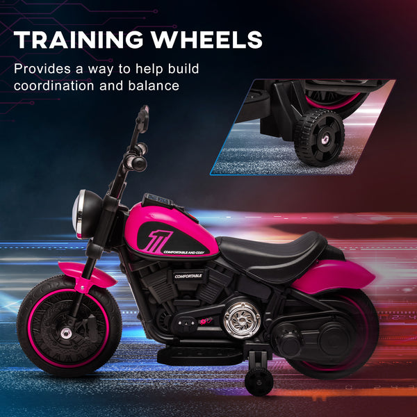 6V motorcycle with training wheels, pink
