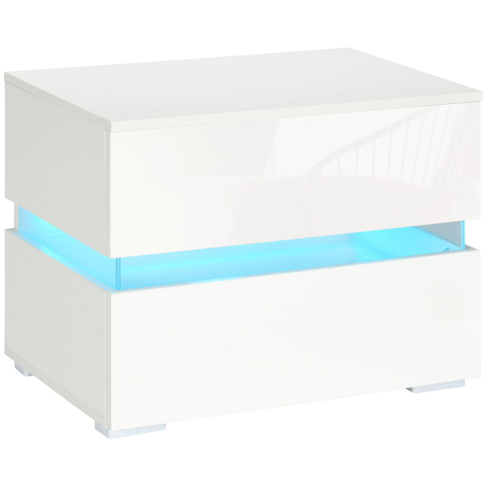 Table de chevet moderne avec 2 tiroirs et éclairage LED RVB, blanc