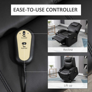 Fauteuil releveur électrique en cuir PU avec repose-pieds, noir