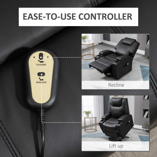 Fauteuil releveur électrique en cuir PU avec repose-pieds, noir