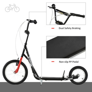 Trottinette avec guidon réglable et roue gonflable en caoutchouc de 16 pouces, noire