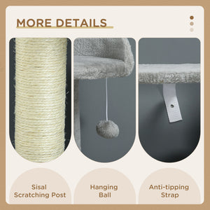 Large 142cm Multi-Level Cat Tree with Hammock, Basket & Sisal Scratching Posts, Grey