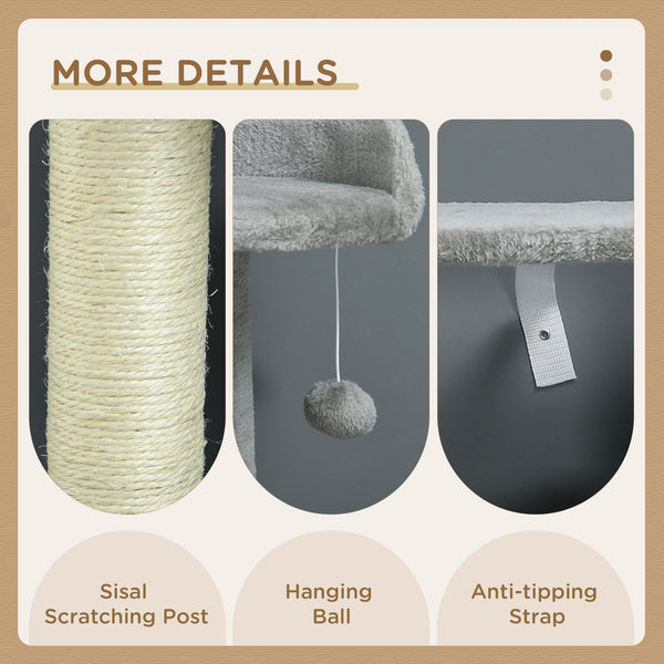 Large 142cm Multi-Level Cat Tree with Hammock, Basket & Sisal Scratching Posts, Grey