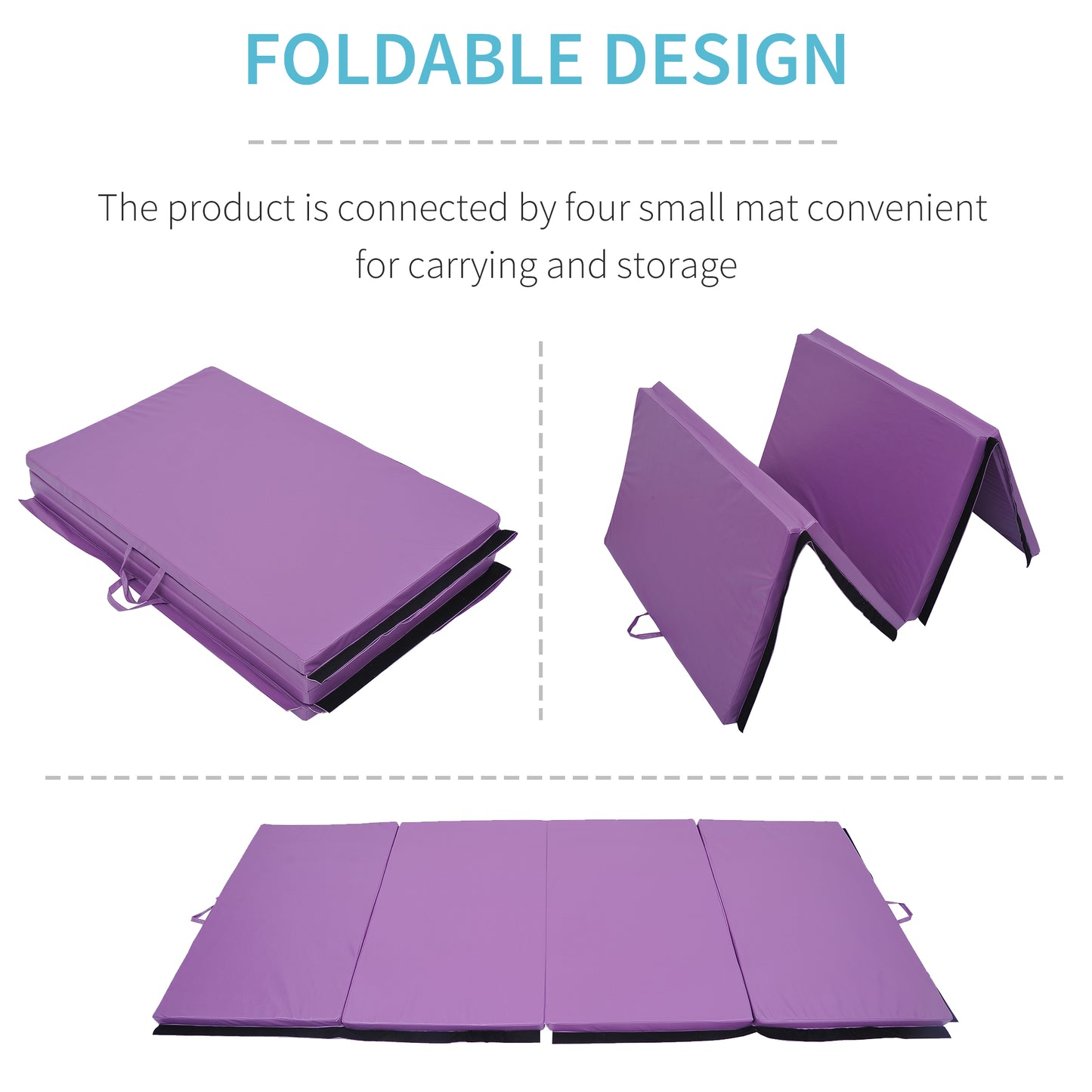 Soozier 4'x10'x2'' Folding Gym Mat with Carry Handles for Yoga, MMA, Martial Arts, Stretching, Purple