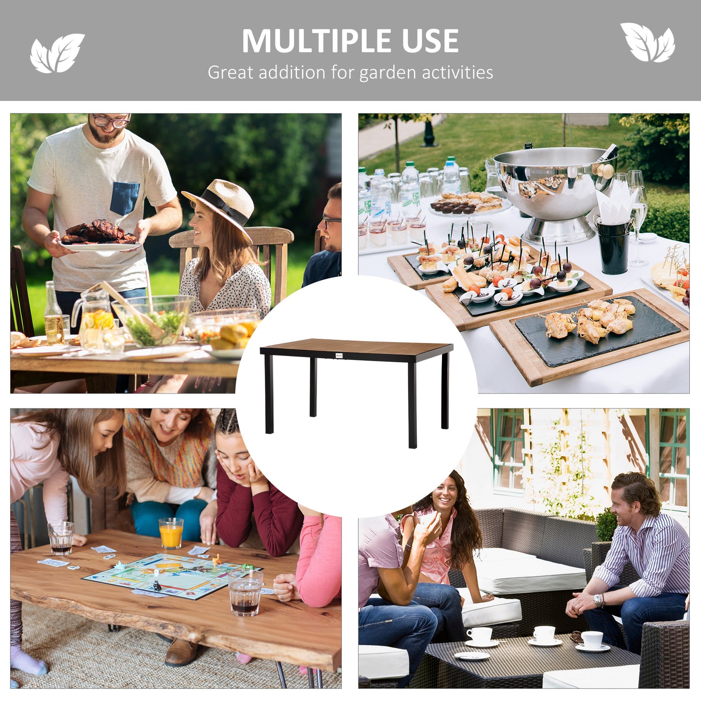 Table de salle à manger d'extérieur en aluminium pour 6 personnes, naturel