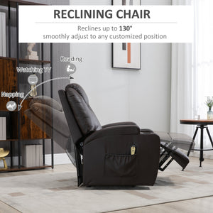 Fauteuil releveur électrique en cuir PU avec repose-pieds et porte-gobelets, marron