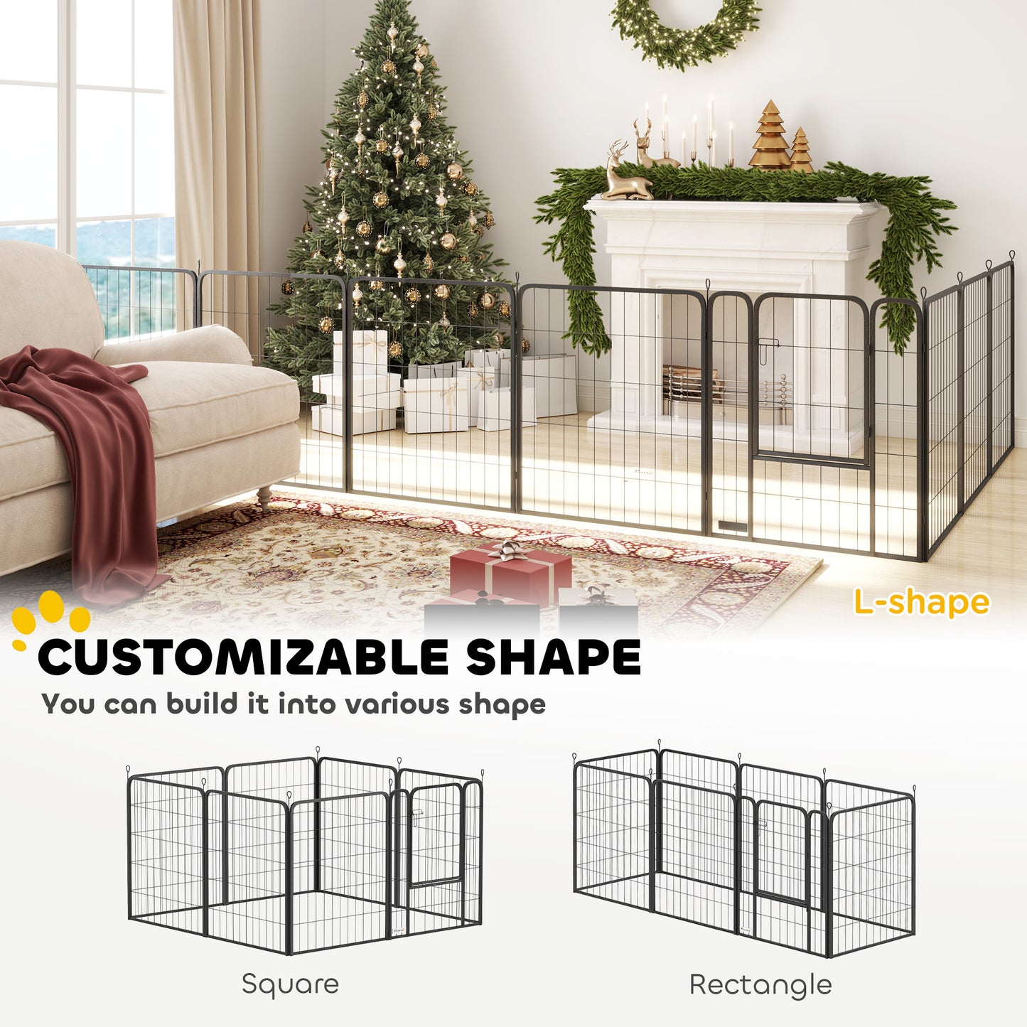 Parc pour chien PawHut 99 cm, intérieur/extérieur, portable et pliable, 8 panneaux, avec porte et sangle, pour grands chiens