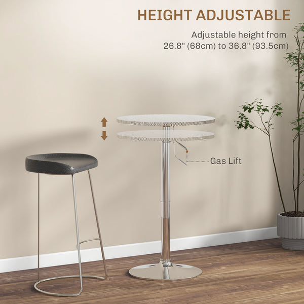 Adjustable bar table for 2 people, round with synthetic rattan top and steel base, gray
