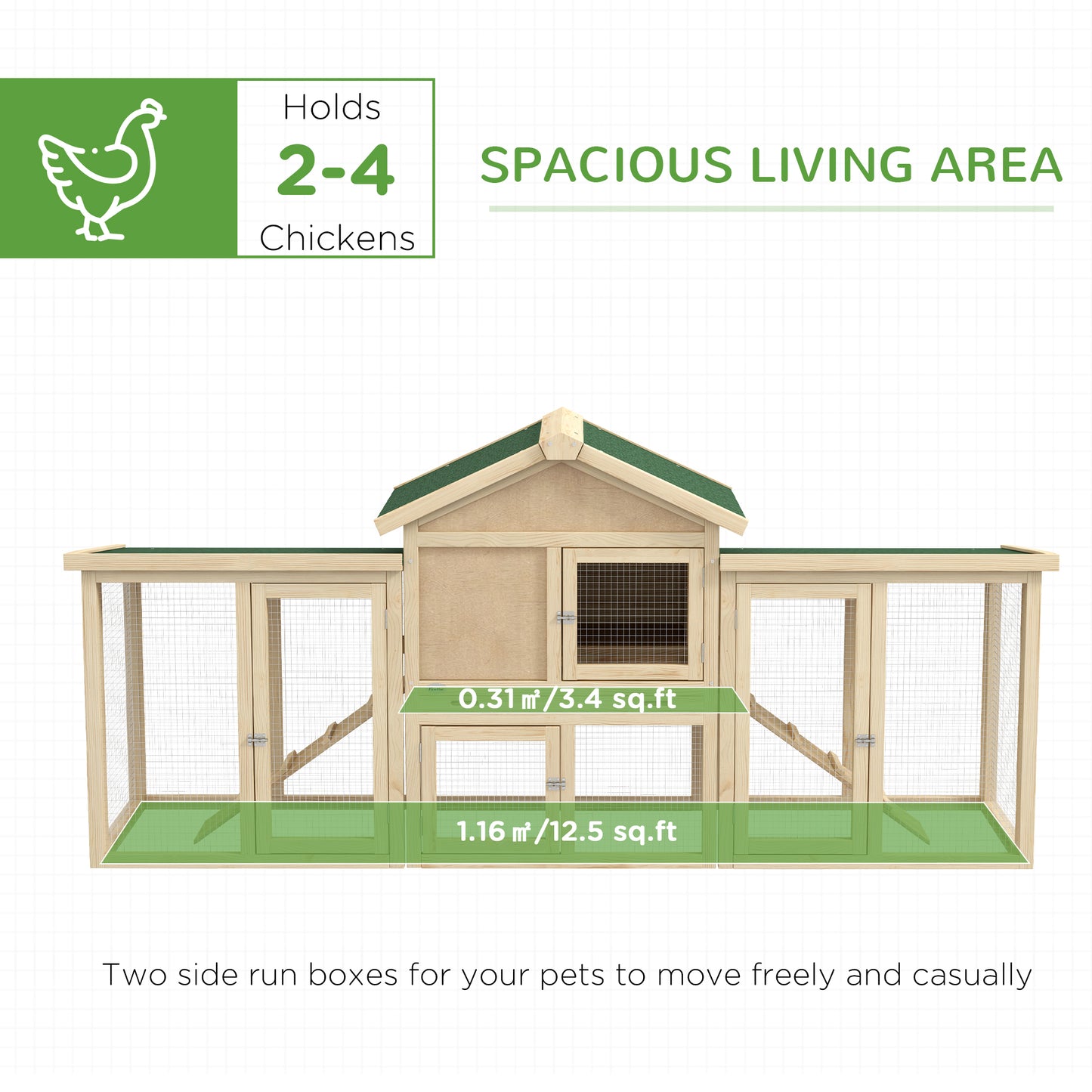 PawHut Wooden Chicken Coop, Large Outdoor Garden Hutch with Nest Box, Run, Ramp and Drawer