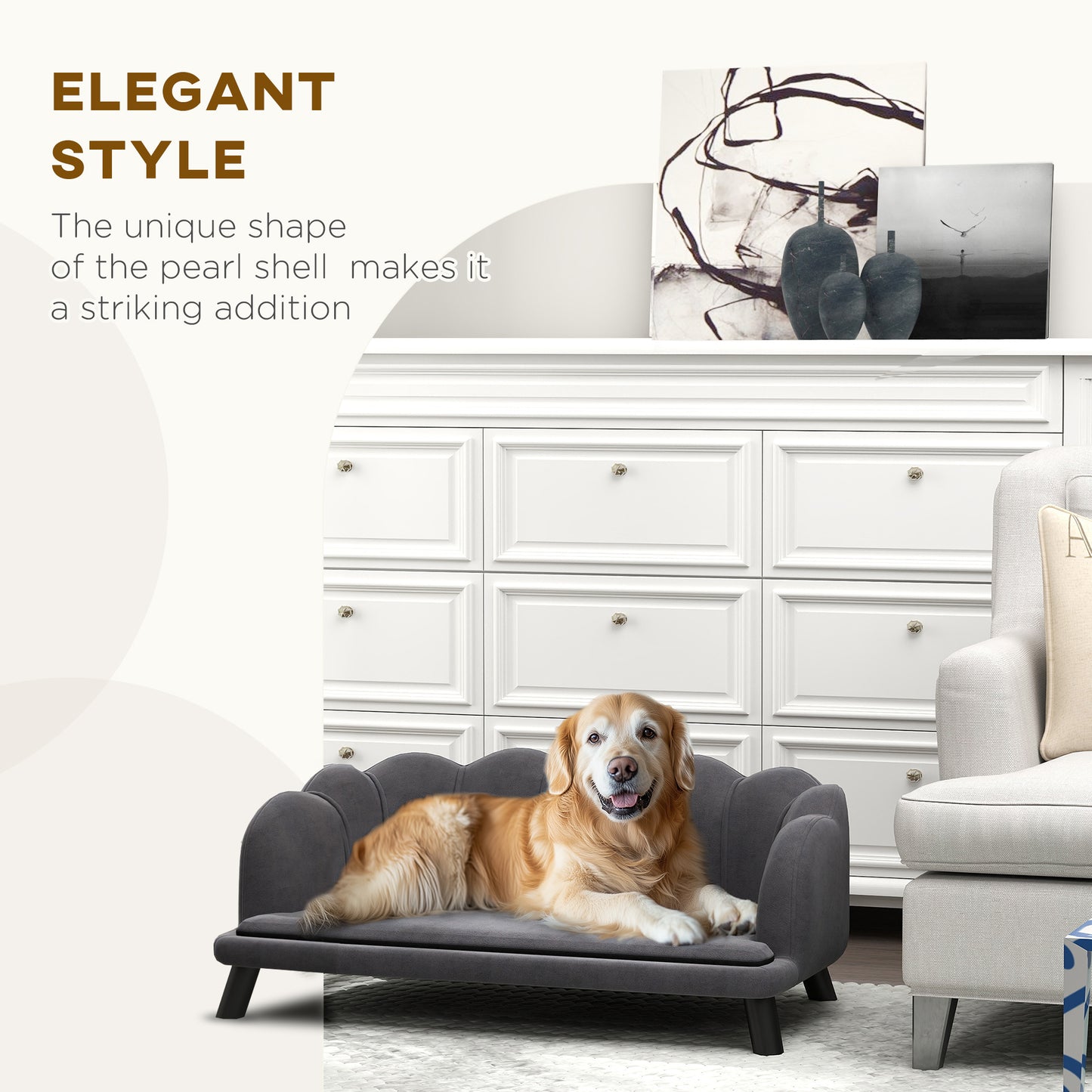Canapé pour chien avec coussin amovible et pieds en bois pour chiens de taille moyenne et grande, gris foncé