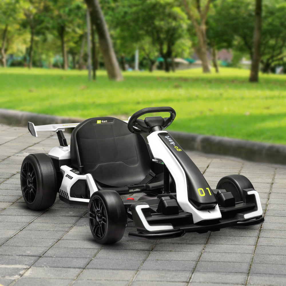 24V Electric Go-Kart with Adjustable Seat, Seat Belt, Horn, White