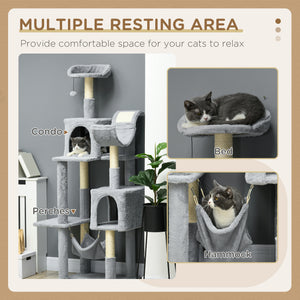 Large 178cm Multi-Level Cat Tree with Hammock, Basket & Sisal Scratching Posts, Blue-Grey