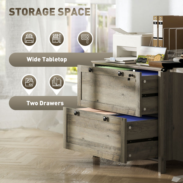 2-drawer filing cabinet, lockable with adjustable hanging bar for A4 documents, weathered grey oak