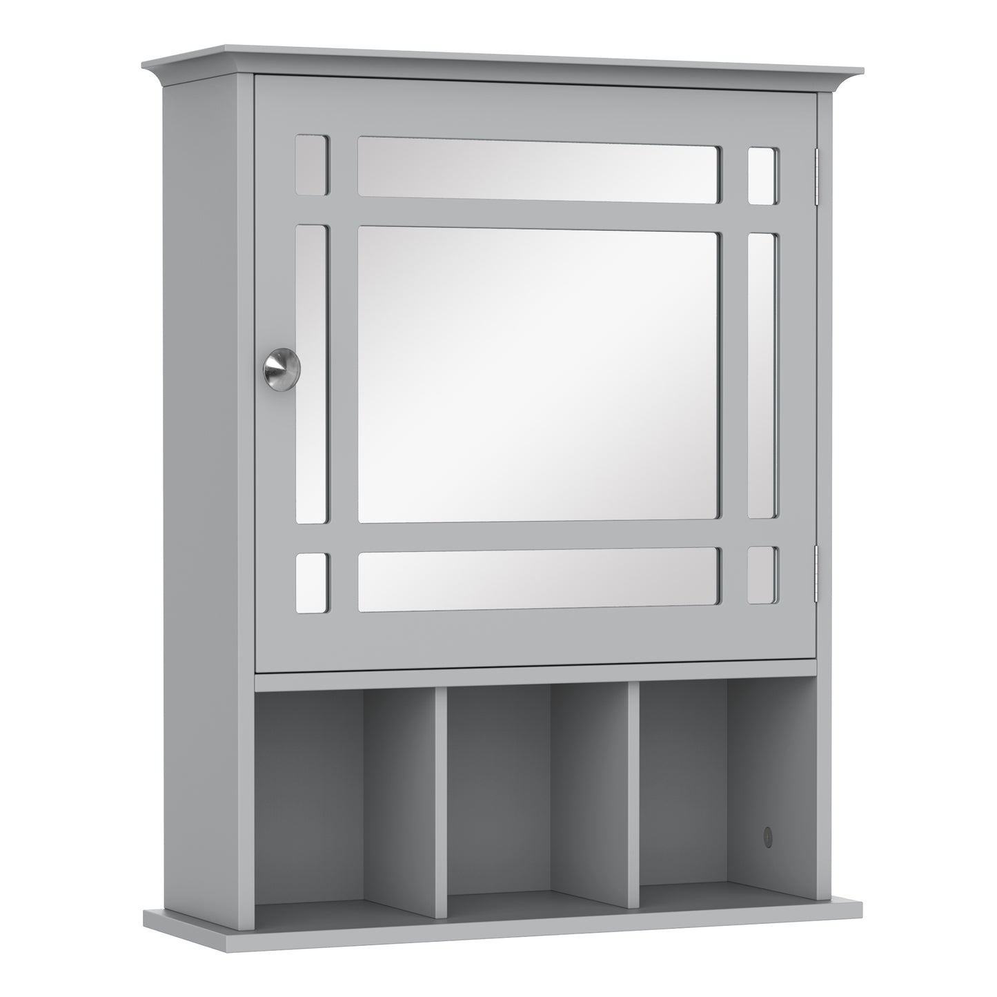 Armoire de salle de bain avec porte miroir et 3 étagères, gris