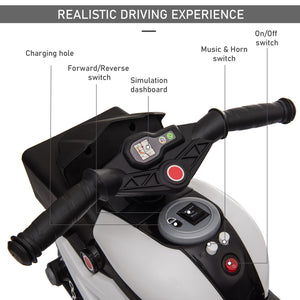 6V electric motorcycle with musical horn and headlights, white
