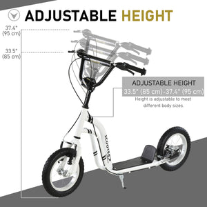 Trottinette avec pneus gonflable à double freins, blanche
