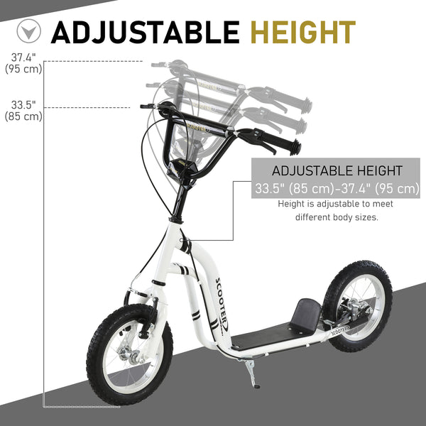 Trottinette avec pneus gonflable à double freins, blanche