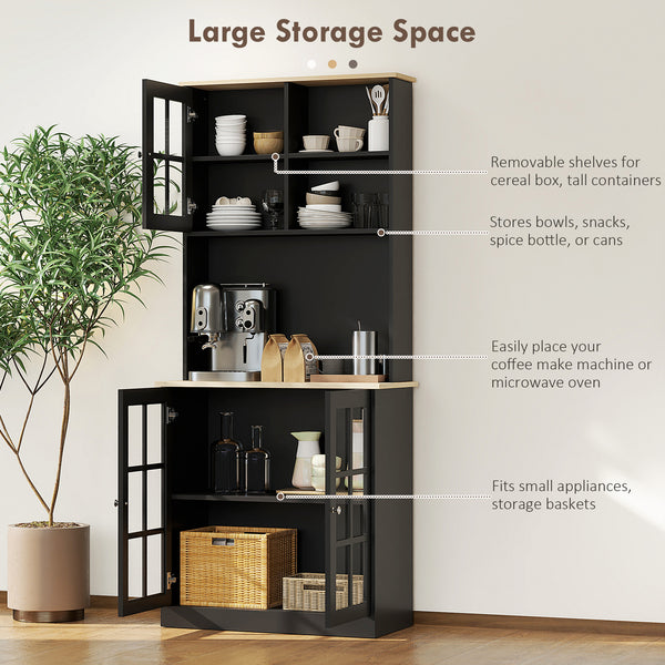 Sideboard with 3 cabinets, 2 open shelves and large worktop, black