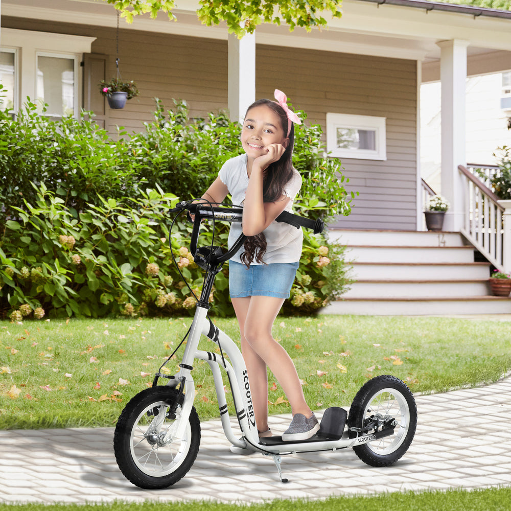 Trottinette avec pneus gonflable à double freins, blanche