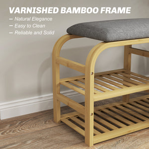 Banc d'entrée en bambou avec rangement à chaussures