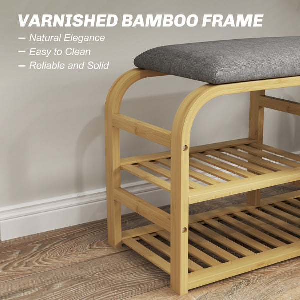 Banc d'entrée en bambou avec rangement à chaussures