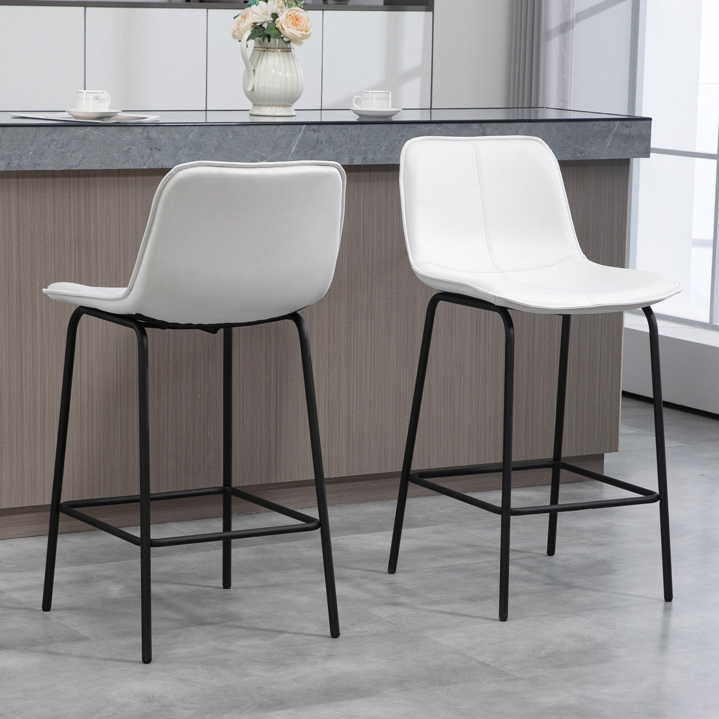 Lot de 2 tabourets de bar HOMCOM, chaises de bar rembourrées à hauteur de comptoir, tabourets de cuisine avec pieds en acier