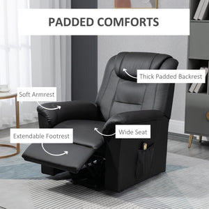 Fauteuil releveur électrique inclinable en cuir synthétique avec repose-pieds et télécommande, noir